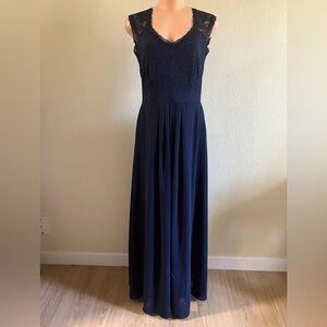 Miusol Navy Blue Lace‎ Evening Gown A-Line Bridesmaid Floor Length Dress